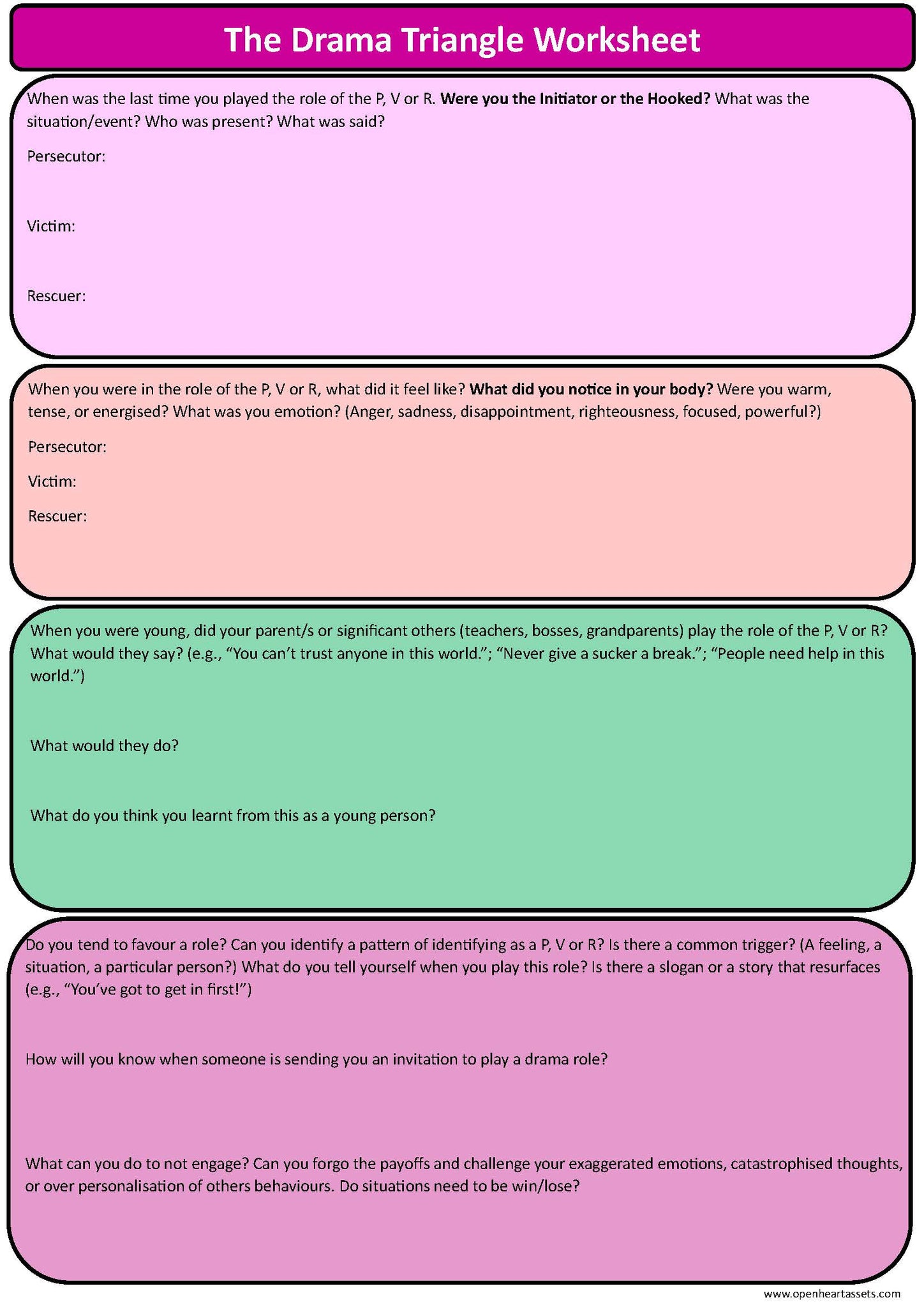 Drama Triangle Worksheet.pdf The Drama Triangle Bundle - PDF Version | Based on clinically validated ...